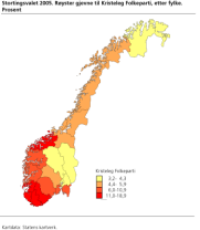Stortingsvalet 2005. Ryster gjevne til Kristeleg Folkeparti, etter fylke. Prosent