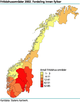 Fritidshusområder 2002. Fordeling innen fylker