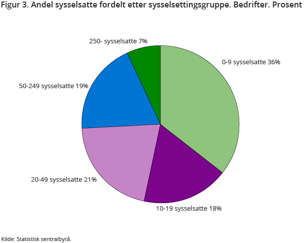 Figur 3. Andel sysselsatte fordelt etter sysselsettingsgruppe. Bedrifter. Prosent Figur 3. Andel sysselsatte fordelt etter sysselsettingsgruppe. Bedrifter. Prosent